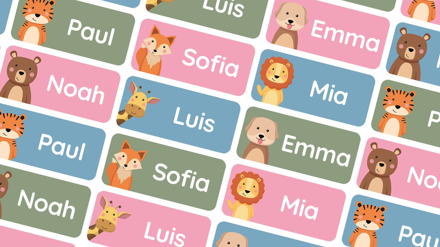 Melu Kids Namensaufkleber für Kinder Kleidung & Gegenstände (50 Stück) Kita/Schule Namensschilder Waschmaschinenfest und Personalisiert (grün)